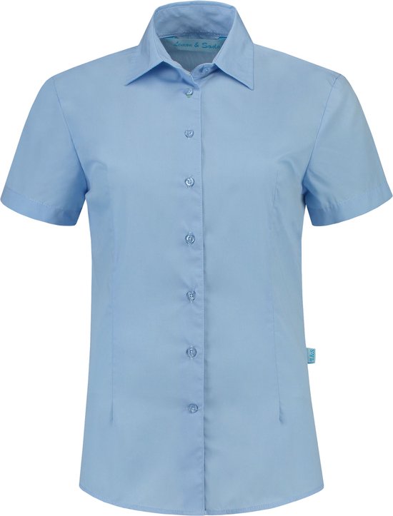 L&S Shirt poplin mix met korte mouwen voor dames licht blauw - S