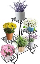 OVICAR Plantenstandaard voor binnen en buiten - bloempothouder, metalen plantenrek, 2 niveaus hoge plantenbak display opbergplank voor thuis, tuin, terras, badkamer, kantoor, woonkamer, balkonhoek