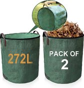 Tuinafvalzakken, groot, met deksel en ritssluiting, 272 l, waterdicht, duurzaam, voor groen-goed, met handgrepen, opvouwbaar en herbruikbaar, groen, 2 stuks