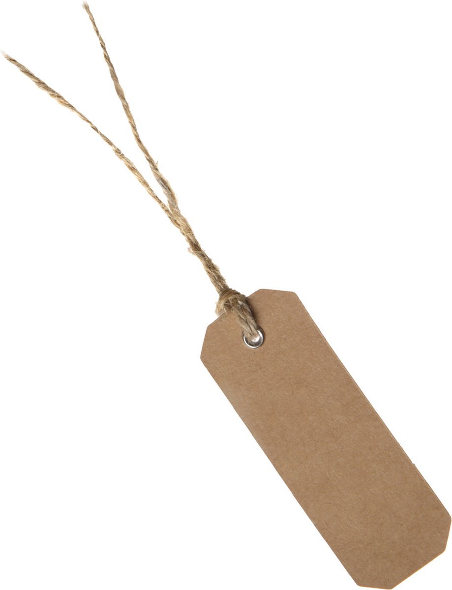 Santex cadeaulabels kraft met touw - set 12x stuks - bruin/naturel - 3 x 8 cm - naam tags