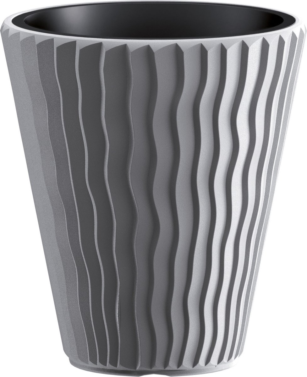 Prosperplast Plantenpot/bloempot Sand Waves - buiten/binnen - kunststof - steengrijs - D30 x H33 cm - met binnenpot