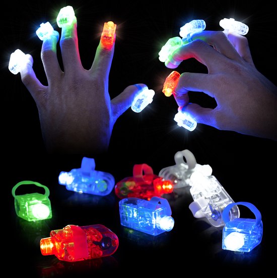 THE TWIDDLERS 100 LED Vinger Lichten voor Jongens en Meisjes, 4 Kleuren (Duurt tot 8 Uur) - Kinderfeestjes, Verjaardagen, Halloween, Uitdeelcadeautjes, Traktaties