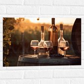 Muursticker - Wijnglazen en Flessen op Ton - 60x40 cm Foto op Muursticker