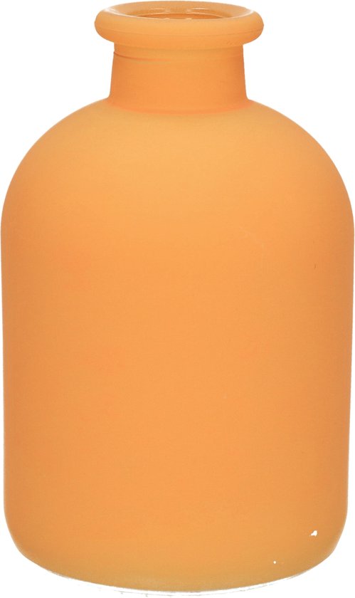 Jodeco Bloemenvaas Avignon - Fles model - glas - mat oranje - H17 x D11 cm