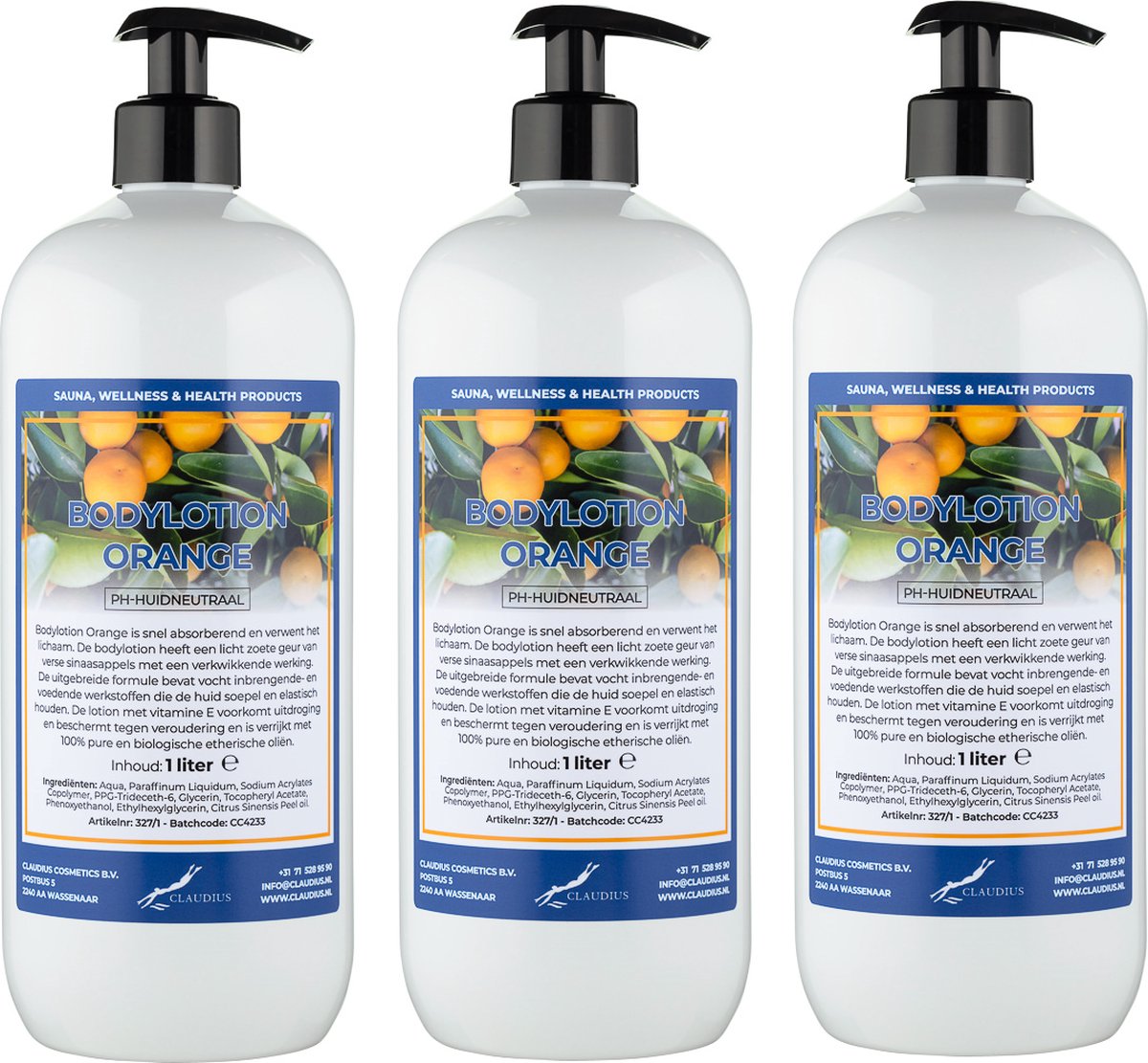 Bodylotion Orange 1 Liter - met gratis pomp - set van 3 stuks