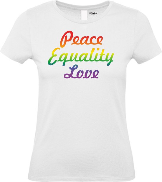 Foto: Dames t shirt peace equality love gay pride shirt kleding regenboog kleuren lgbtq wit dames maat l