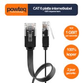 Powteq - Platte internetkabel - 1 meter - 1 Gbit - 100% koperen kern - Zwart - Internetkabel voor achter de plint/onder het laminaat