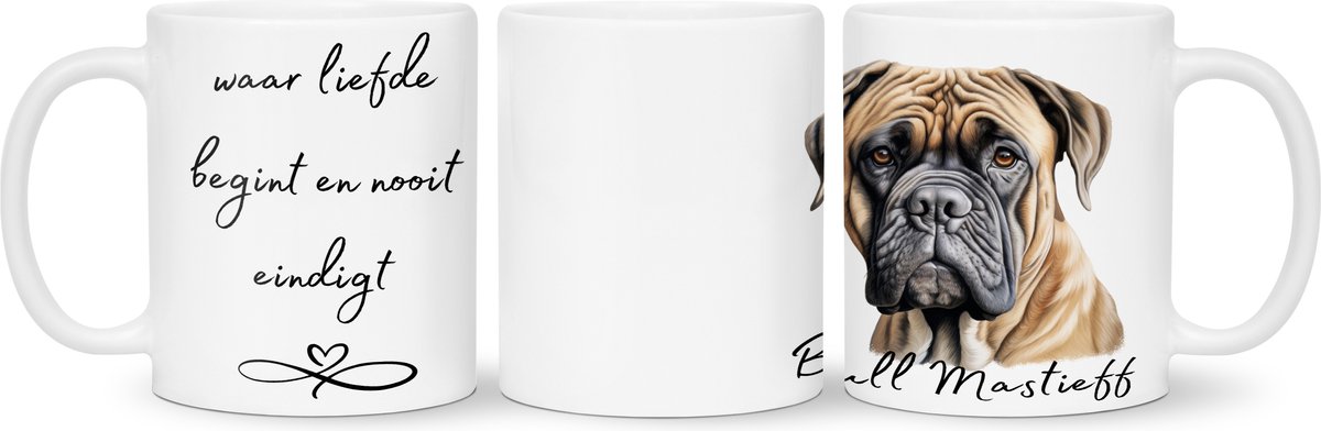 Koffie - theemok Bull Mastieff Beker cadeau voor haar of hem, kerst, verjaardag, honden liefhebber, zus, broer, vriendin, vriend, collega, moeder, vader, hond