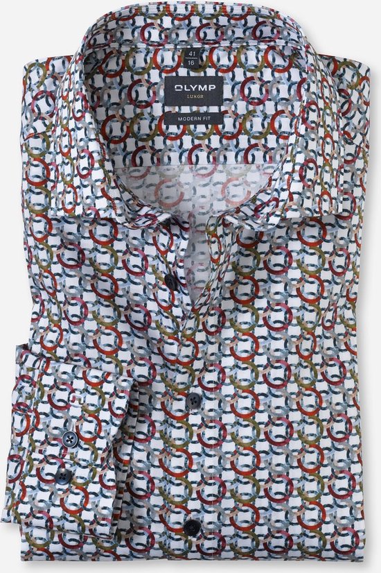 OLYMP Luxor modern fit overhemd - popeline - donkerrood dessin - Strijkvrij - Boordmaat: 42