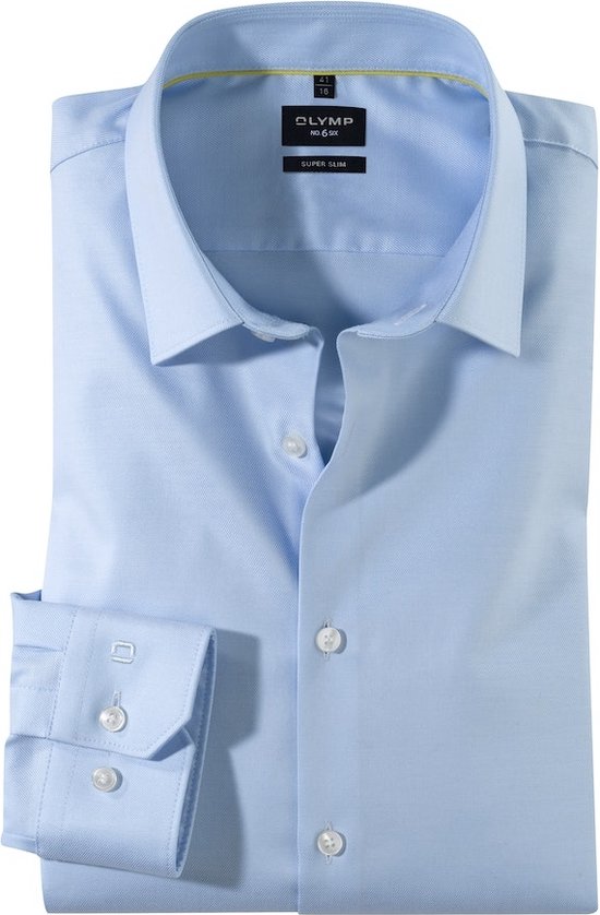 OLYMP No. Six super slim fit overhemd - lichtblauw twill - Strijkvriendelijk - Boordmaat: 37