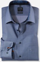 OLYMP Luxor modern fit overhemd - mouwlengte 7 - blauw met wit mini dessin (contrast) - Strijkvrij - Boordmaat: 40