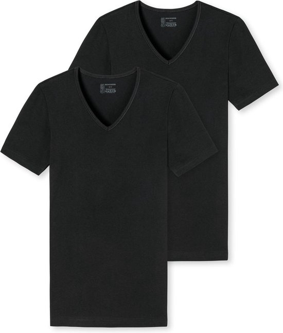 Schiesser 95/5 T-shirt V-hals - 2 Pack 000 Black - maat 4XL (4XL) - Heren Volwassenen - Katoen/elastaan- 173982-000-4XL