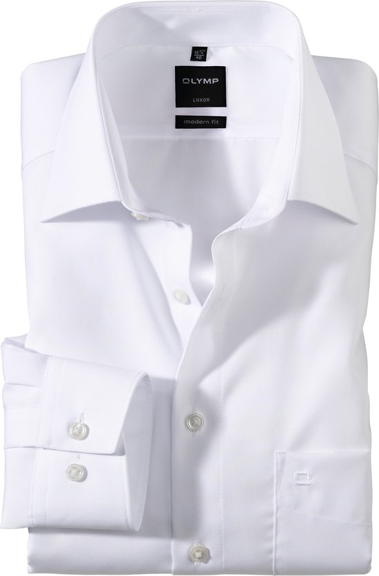 OLYMP Luxor modern fit overhemd - mouwlengte 7 - wit - Strijkvrij - Boordmaat: 48