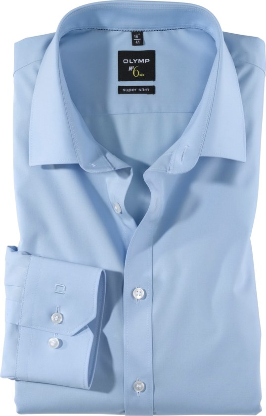 OLYMP No. Six super slim fit overhemd - lichtblauw - Strijkvriendelijk - Boordmaat: 36