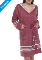 Hamam Badjas Sun Bordeaux - M - korte sauna badjas met capuchon - ochtendjas - duster - dunne badjas - unisex - twinning