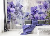 Vliesbehang - Fotobehang - Bloemen - Planten - Romantisch - Bladeren - Lavender - Bloemblaadje - Paars - 146x208 cm (Hoogte x Lengte)