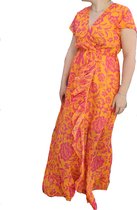 moocci Paris zomerse lange jurk || bloemenprint in het oranje maat small