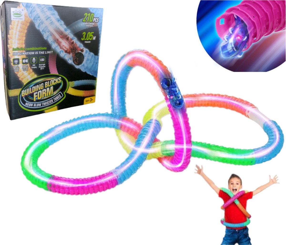 Changeable 210 Delig Tube Tracks - Buizen Racebaan - Glow In The Dark - Flexibele Tracks - Racen - Bouw je Eigen baan - 210 Delig