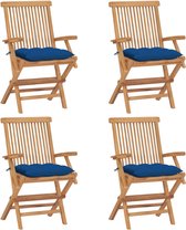 vidaXL - Tuinstoelen - 4 - st - met - blauwe - kussens - massief - teakhout