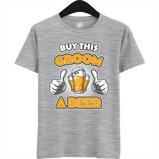 Buy This Groom A Beer | Vrijgezellenfeest Cadeau Man - Groom To Be Bachelor Party - Grappig Bruiloft Bruidegom Heren Shirt - T-Shirt - Unisex - Heather Grey - Maat 4XL