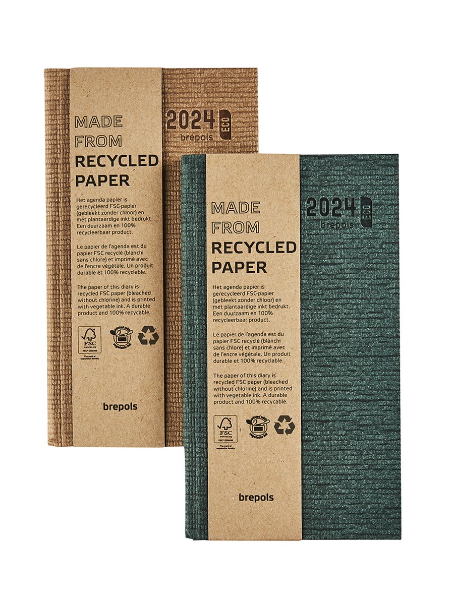 Brepols Agenda 2024 • Ecorama Kazar • Gerecycleerd papier • gebonden met hardcover • 9 x 16 cm • Groen