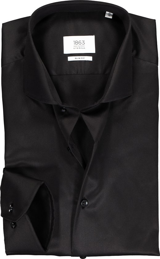ETERNA 1863 slim fit premium overhemd - 2-ply twill heren overhemd - zwart - Strijkvrij - Boordmaat: 42