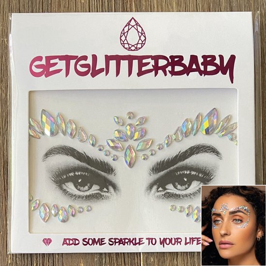 Foto: Getglitterbaby glitter face jewels festival glitters strass glitter steentjes plak diamantjes voor gezicht rhinestones zilver diamond