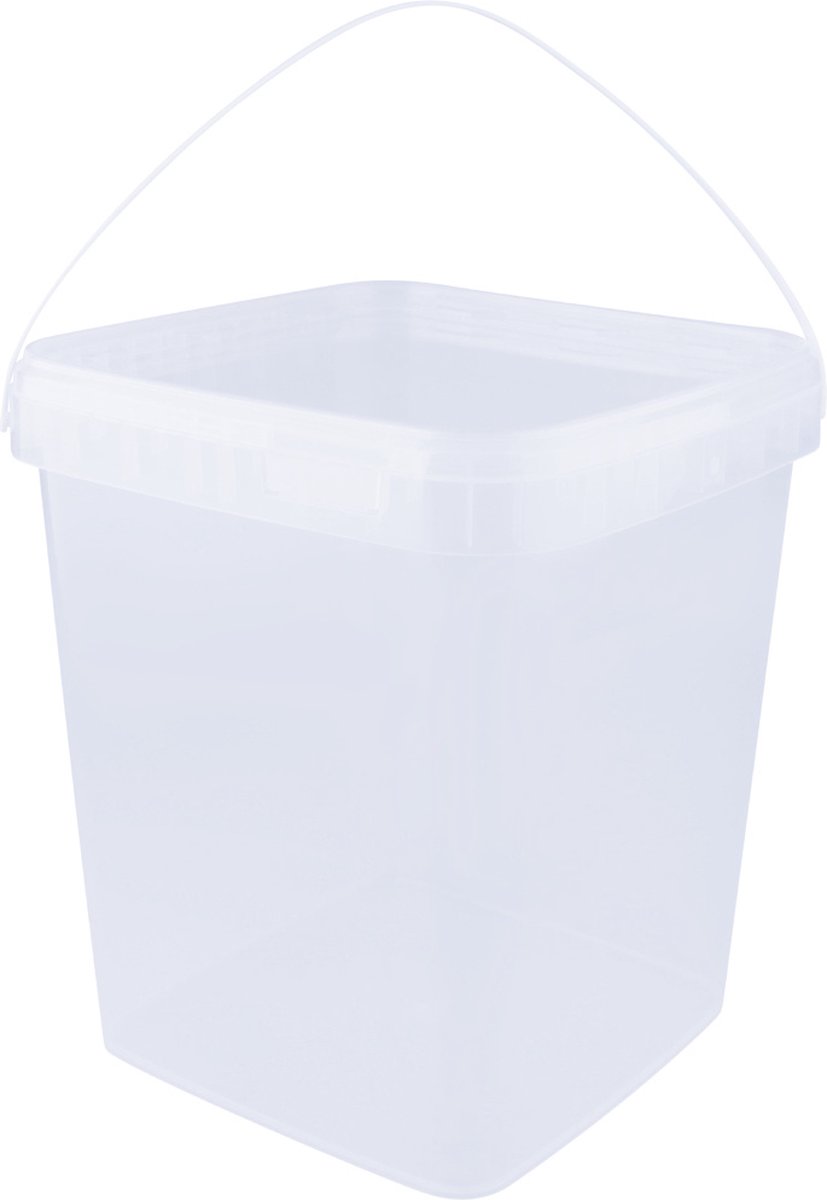 Emmer met deksel - 10,7 liter - vierkant - transparant