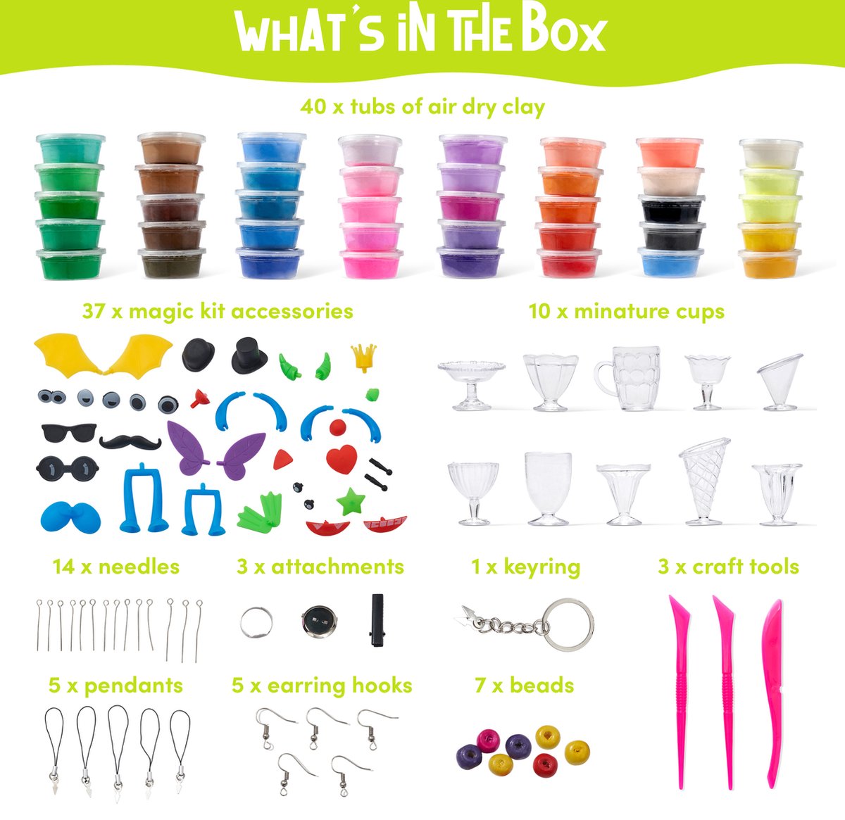 The Twiddlers – Klei Knutselpakket – 40 Kleuren Luchtdrogende Klei + Gereedschap, Opbergdoos & Accessoires – Voor Kinderen — afbeelding 6