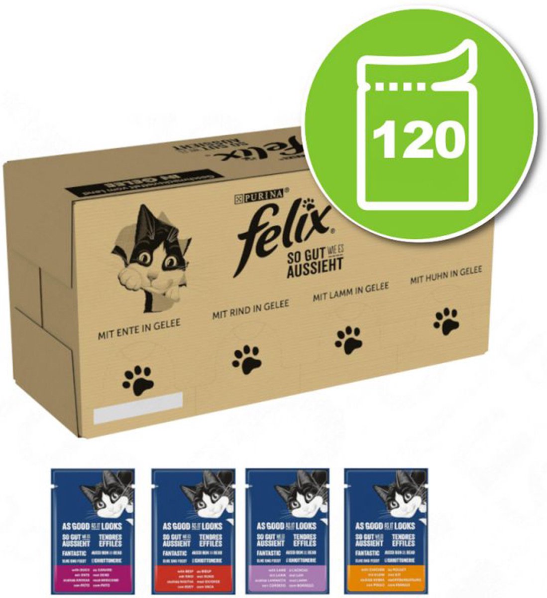 FELIX kattenvoer nat in gelei - variëteiten mix - voordeelverpakking van 120 (120 x 85 g) Merk - Felix