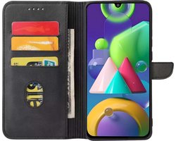 Geschikt voor Samsung Galaxy M21 Telefoonhoesje Kunstleer met Magnetisch lipje en Pasjeshouder Book Case met Klepje - Zwart - Smartphonica geschikt voor Samsung Galaxy M21