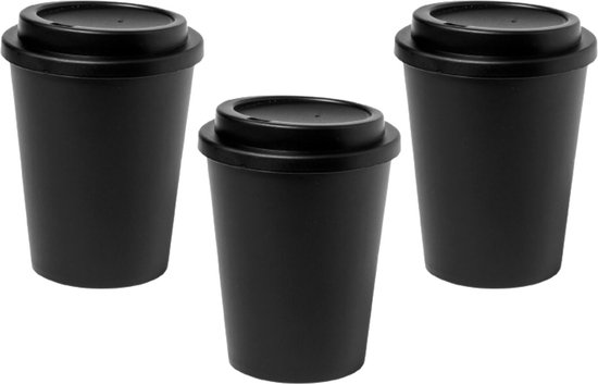 OneTrippel - Herbruikbare koffiebekers to go - Koffiebeker - 3 stuks - 300 ml - Gecertificeerd food grade kunststof - Zwart