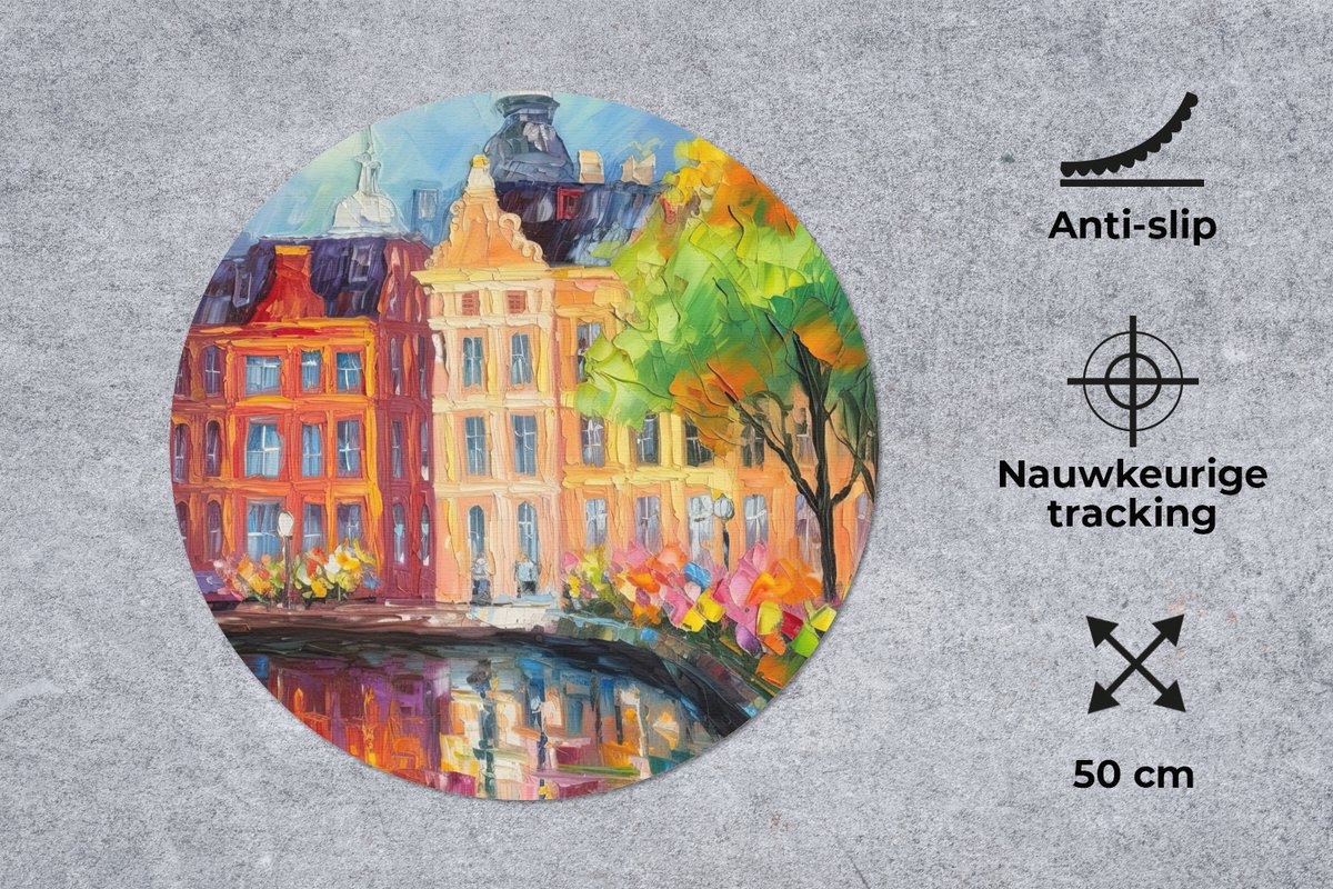 Muismat rond 50x50 cm - Mousepad Olieverf - Amsterdam - Kunst - Kleurrijk - Ronde muismatten