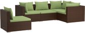 vidaXL - 5-delige - Loungeset - met - kussens - poly - rattan - bruin