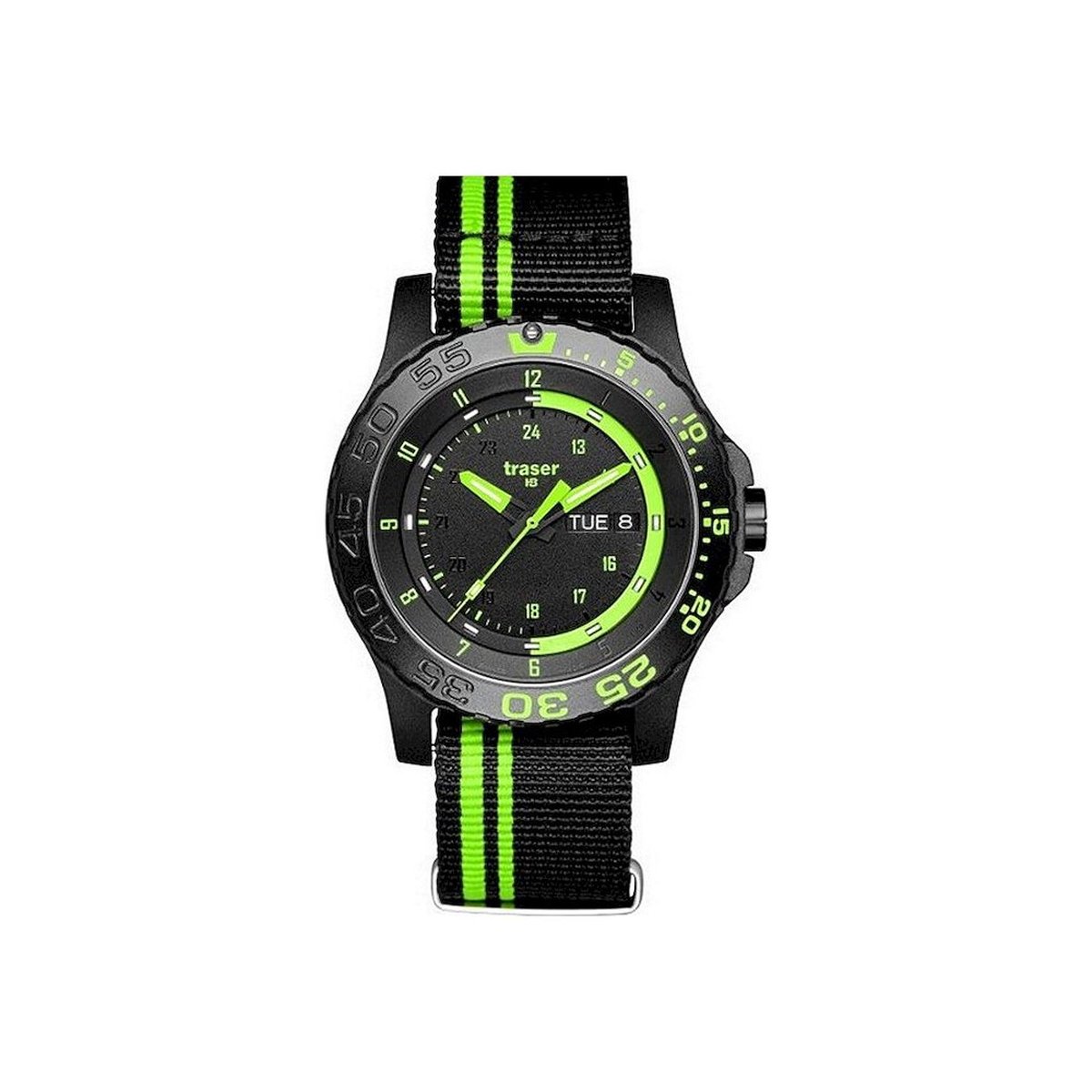 Traser P66 Green Spirit textile - horloge - Ø 45 mm - zwart-groen
