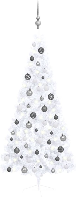 vidaXL - Kunstkerstboom - met - verlichting - en - kerstballen - half - 180 - cm - wit