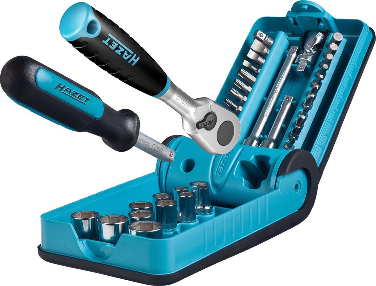 HAZET Dopsleutelset 856-1HP | 1/4 inch (6,3 mm) vierkant hol, 1/4 inch (6,3 mm) zeskant massief | Buiten-zeskant-tractieprofiel, Sleufprofiel,
