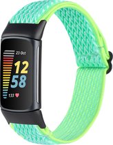 By Qubix - Geschikt voor Fitbit Charge 5 - Fitbit Charge 6 Elastische solo loop nylon bandje - Mint groen - Smartwatch Band - Horlogeband - Polsband