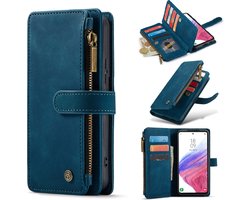 Casemania Hoesje Geschikt voor Samsung Galaxy A34 5G - Navy Blue - Luxe Portemonnee Book Case met Rits