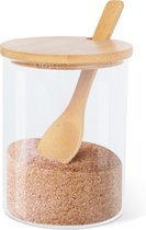 Suikerpot met Deksel en Lepel - 450ML - Glas en Bamboe - Suikerpotje voor op tafel
