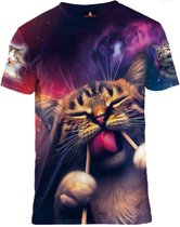 Chopstick cat - Kat met eetstokjes T-shirt Maat L - Crew neck - Festival shirt - Superfout - Fout T-shirt - Feestkleding - Festival outfit - Foute kleding - Kattenshirt