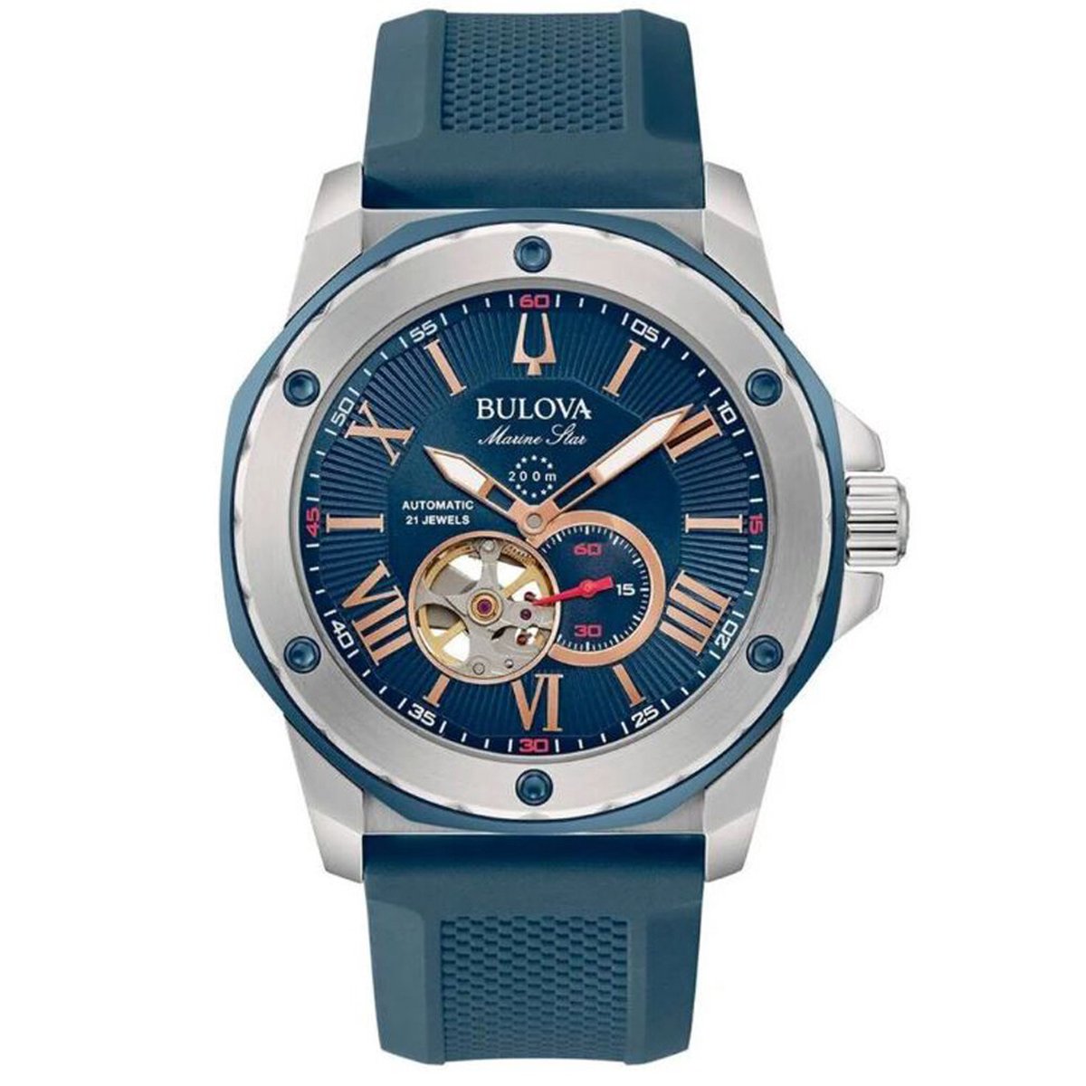 Bulova Marine Star Horloge - Bulova heren horloge - Blauw - diameter 45 mm - roestvrij staal