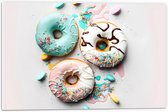 PVC Schuimplaat- Donuts met Pastelkleurig Glazuur en Sprinkles - 60x40 cm Foto op PVC Schuimplaat