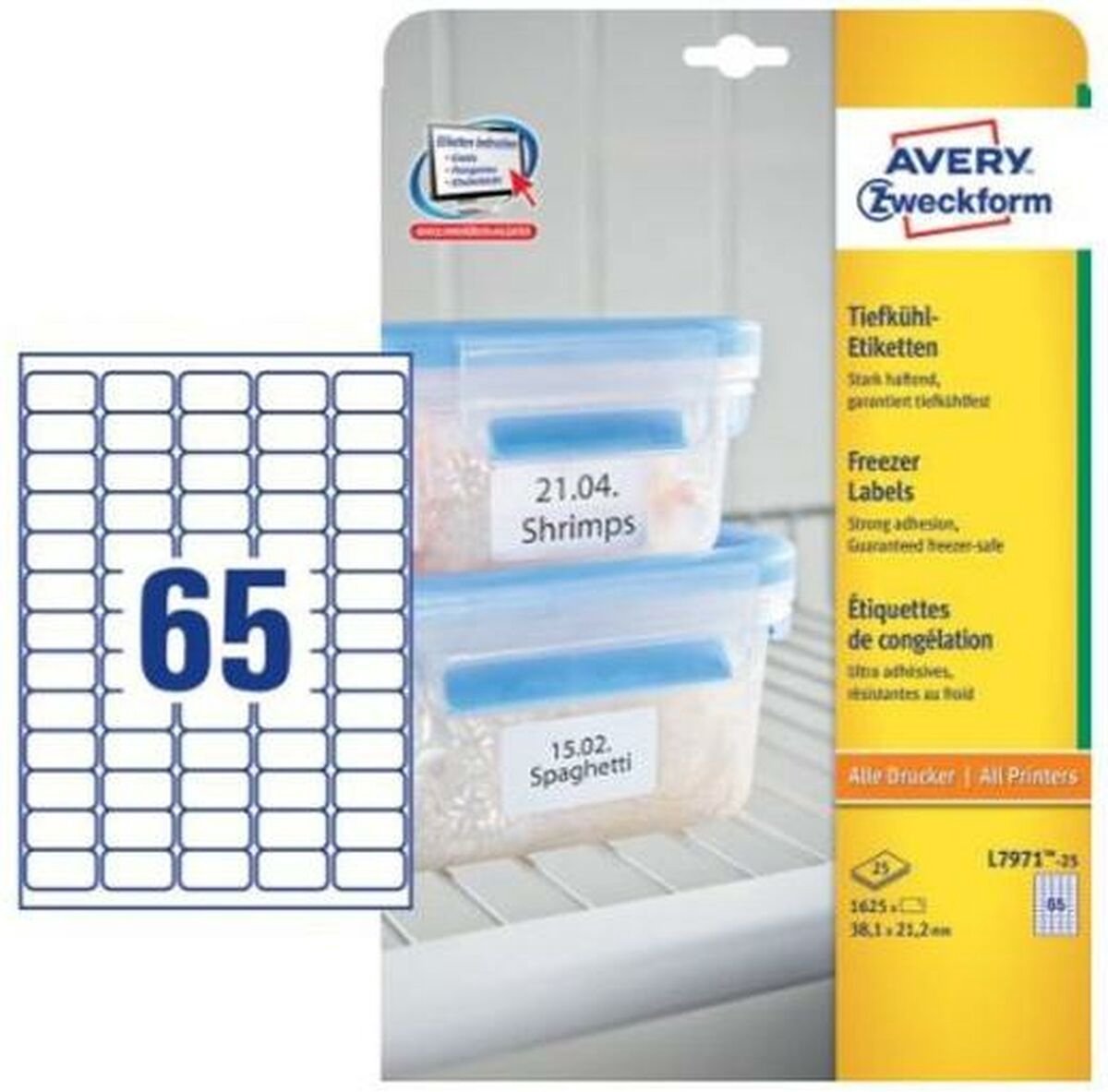 Printer Labels Avery L7971 38,1 x 21,1 mm White 25 Sheets (5 Units)