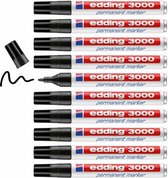 edding 3000 Marqueur permanent - noir - 10 stylos - pointe ronde 1,5-3 mm - sèche vite - résiste à l'eau et à l'essuyage - pour carton, plastique, bois, métal - marqueur universel