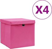 vidaXL - Opbergboxen - met - deksel - 4 - st - 28x28x28 - cm - roze