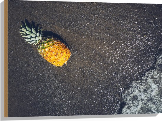 Hout - Ananas op het Strand met Zee - 80x60 cm - 9 mm dik - Foto op Hout (Met Ophangsysteem)