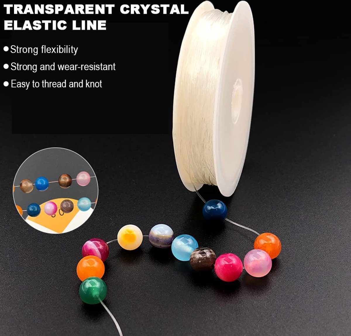 Nylon Draad Elastisch 0,8 mm Transparant – 2 Spoelen (12 m totaal) – Elastisch Koord voor Armbandjes Maken & Kralen — afbeelding 3
