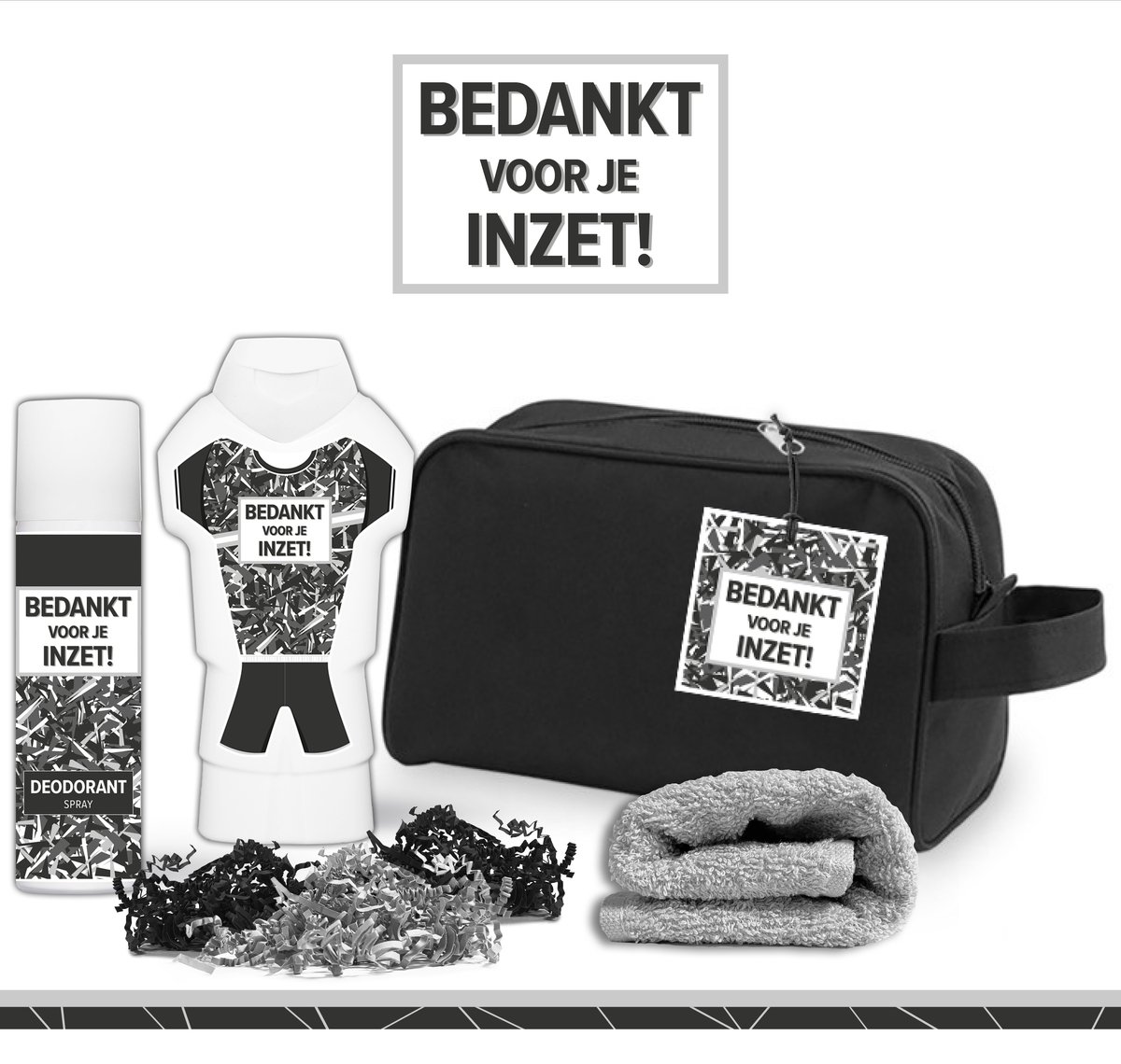Goedkoopste Geschenkset Bedankt voor je inzet! - 4 producten - 500 gram | Toilettas - Cadeau - Man - Toernooi - Voetbal - Volleybal - Hockey - Handbal - Basketbal - Korfbal - Trefbal - Waterpolo - Rugby - Sport - Wedstrijd - Giftset - Coach - Trainer