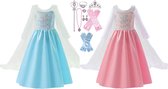 Prinsessenjurk meisje - Prinsessen speelgoed - Het Betere Merk - Roze + Blauwe jurk + Accessoires maat 140/146 (150) - carnavalskleding - 13-Pack - cadeau meisje - verkleedkleren - Kroon - Toverstaf - Juwelen